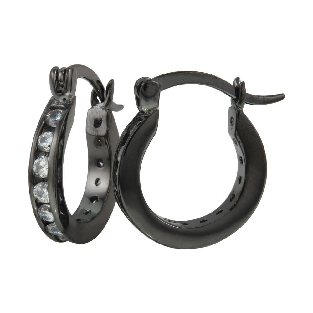 Black Rhodium Plated 925 Sterling Silver 10mm Hoop Earrings - AAE00005BLK-10MM