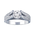 Rhodium Plated 925 Sterling Silver Clear Pave Set Round Center CZ Engagement Ring - AAR0078