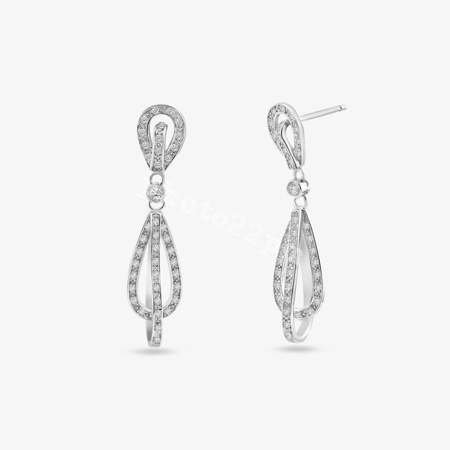 Silver Rhodium 925 Plated Micro Pave Clear Open Teardrop CZ Dangling Earrings - ACE00016CLR