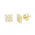 Silver 925 Gold Plated Small Square Checkered CZ Stud Earrings - ACE00078GP