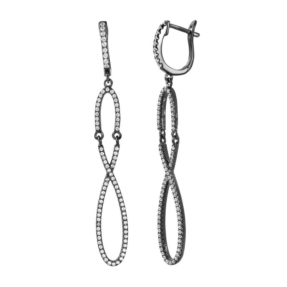 Silver 925 Black Rhodium Plated Dangling Infinity CZ Dangling Earrings - ACE00103BLK