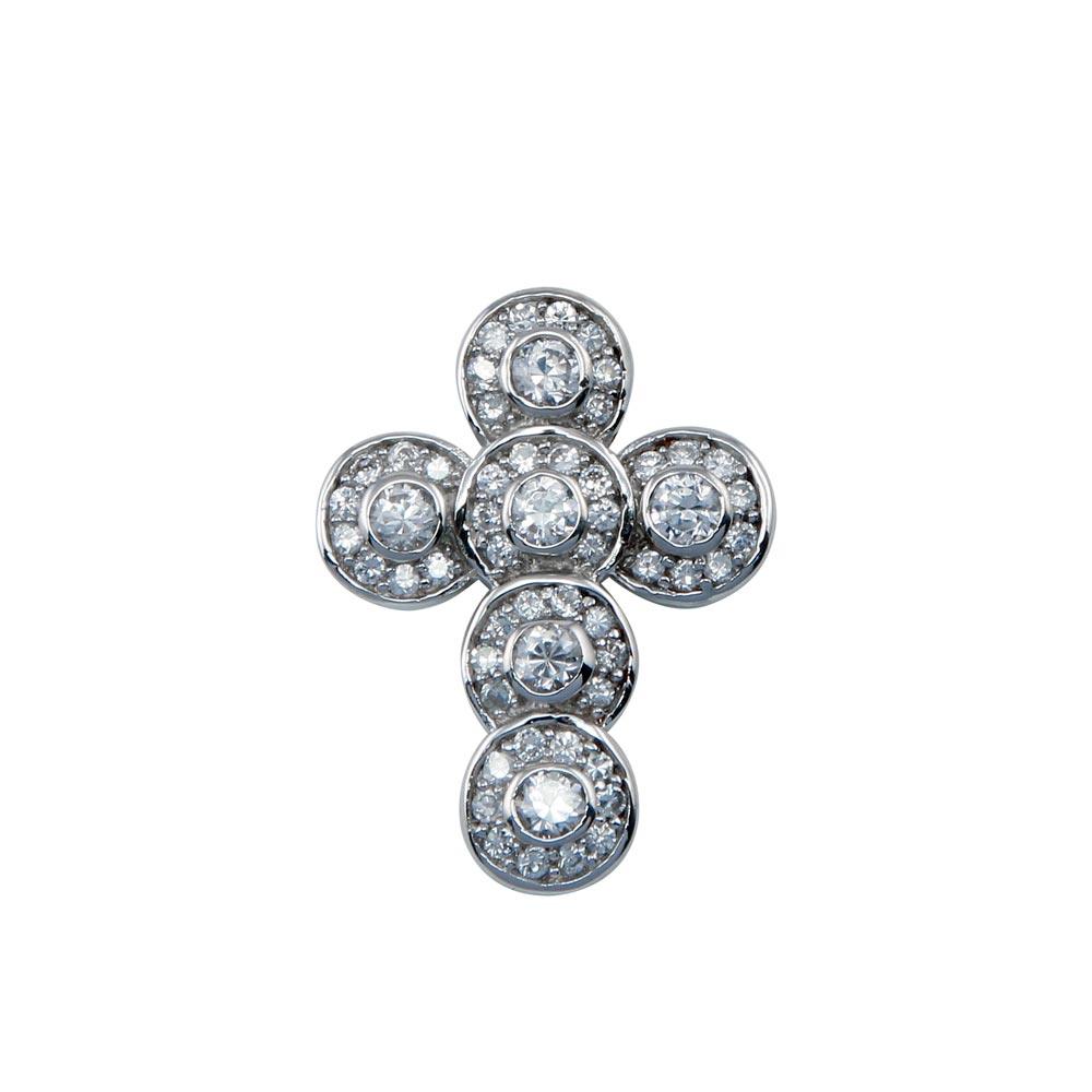 Silver 925 Rhodium Plated Round Cross CZ Dangling Pendant - ACP00006