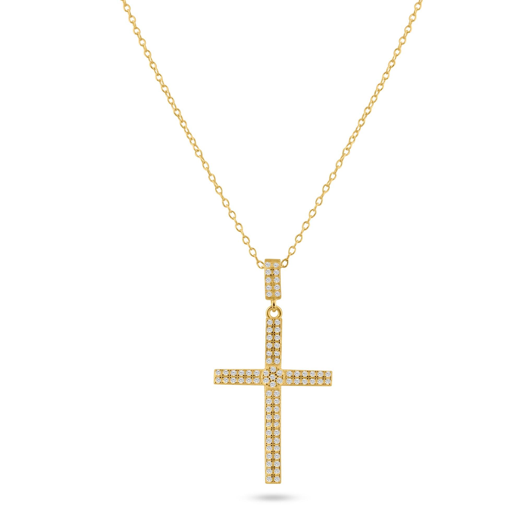 Silver 925 Gold Plated Cross Micro Pave CZ Dangling Pendant - ACP00080GP
