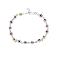 Rhodium Plated 925 Sterling Silver Fifteen Multi Color Evil Eye 4.5mm Charm Adjustable Bracelet - APB00004