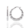 Rhodium Plated 925 Sterling Silver Bamboo Style Hoop Earring - APE00007