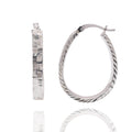 Rhodium Plated 925 Sterling Silver Diamond Cut Twisted Oval Hoop 18mm Earring - APE00013