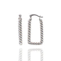 Rhodium Plated 925 Sterling Silver Rectangular Twisted Rope Hoop 17.5mm x 33mm Earring - APE00021