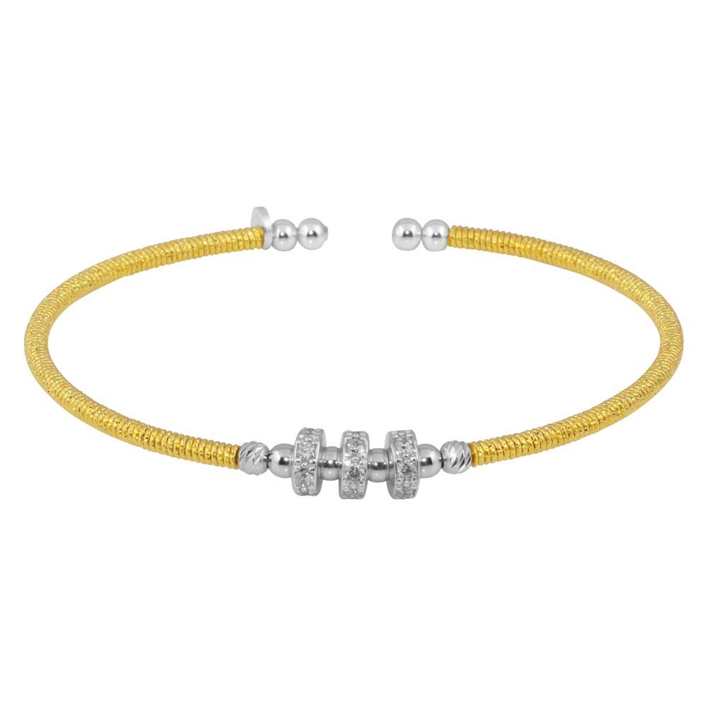Gold Plated 925 Sterling Silver Beaded Cuffs with CZ - ARB00001GP