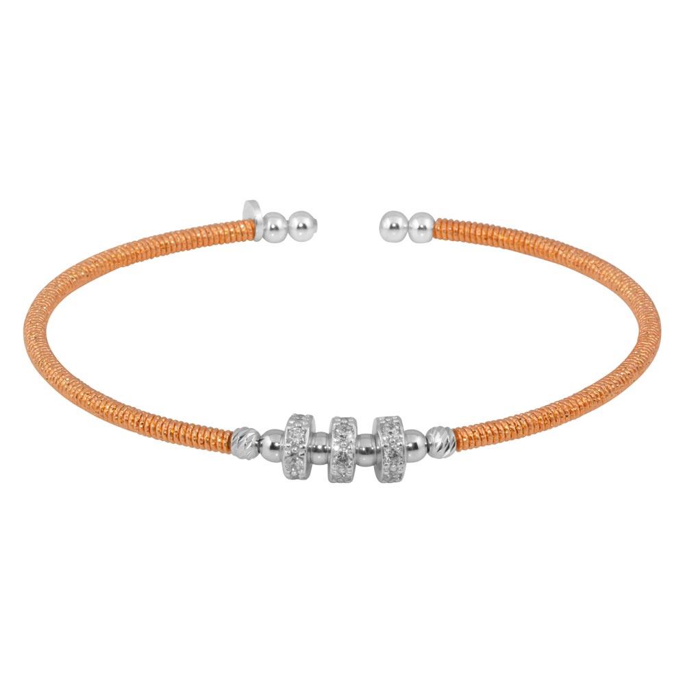 Rose Gold Plated 925 Sterling Silver Beaded Cuff with CZ - ARB00001RGP