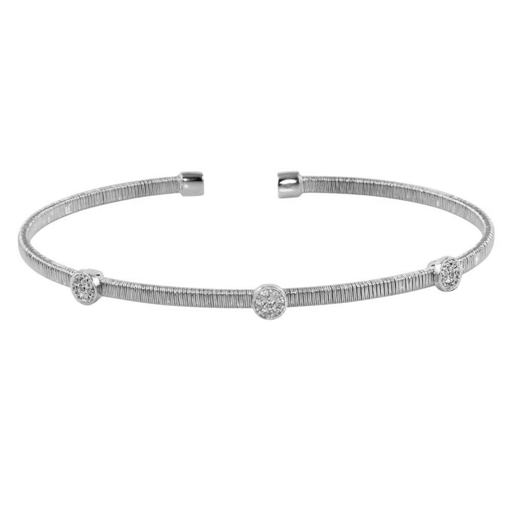 Rhodium Plated 925 Sterling Silver Three Rhodium Circle Open Bangle with CZ - ARB00005RH