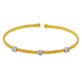 Gold Plated 925 Sterling Silver Three Heart Open Bangle with CZ - ARB00006GP