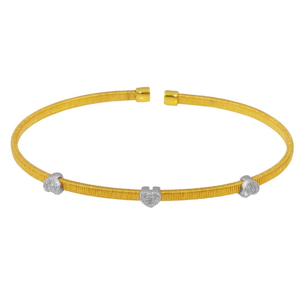 Gold Plated 925 Sterling Silver Three Heart Open Bangle with CZ - ARB00006GP
