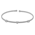 Rhodium Plated 925 Sterling Silver Three Heart Open Bangle with CZ - ARB00006RH