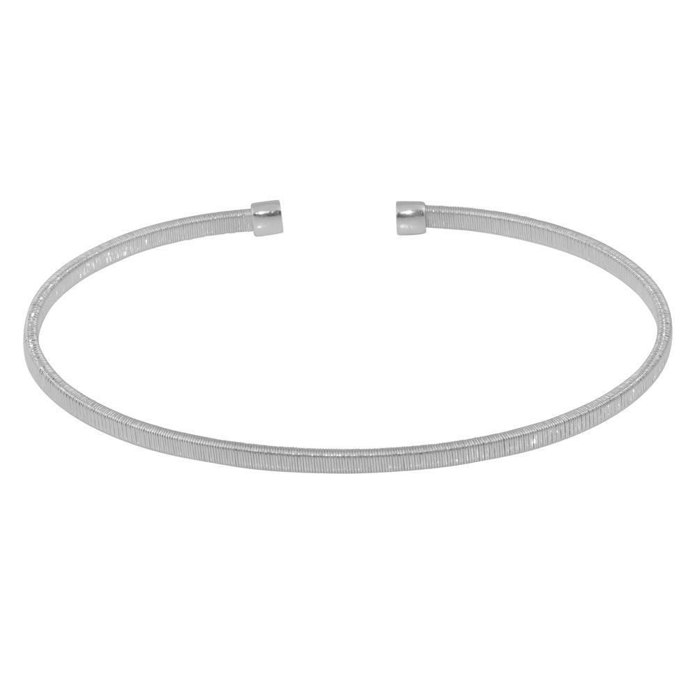 Rhodium Plated 925 Sterling Silver Open Flat Bangle - ARB00007RH