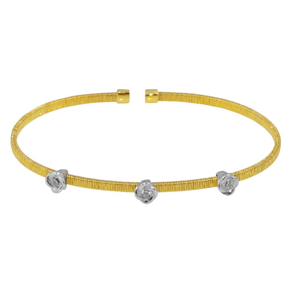 Gold Plated 925 Sterling Silver Three Rose Cuffs with CZ - ARB00008GP