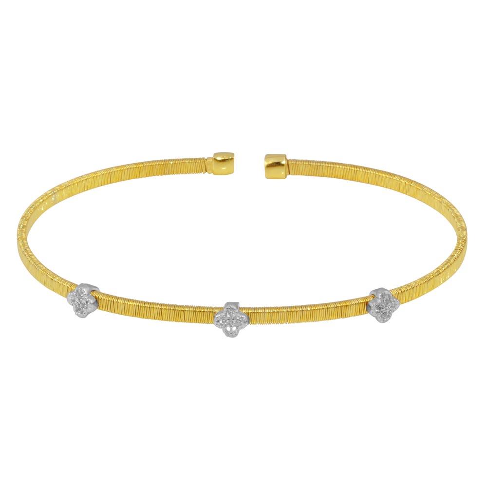 Gold Plated 925 Sterling Silver Three Clover Cuffs with CZ- ARB00009GP
