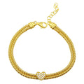 Gold Plated 925 Sterling Silver Heart and Double Chain Bracelet with CZ - ARB00016GP