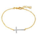 Silver 925 Gold Plated Italian Rolo Chain with Rhodium Plated Cross Bracelet - ARB00020GP