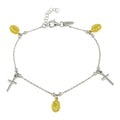 Rhodium Plated 925 Sterling Silver Cross and Lady of Guadalupe Charm Bracelet - ARB00030