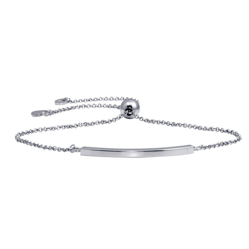 Rhodium Plated 925 Sterling Silver Curve Lariat Bracelet - ARB00052RH