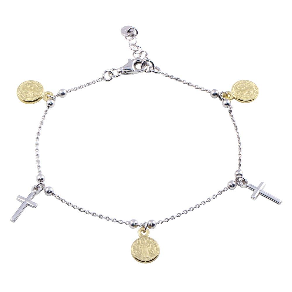 Gold Plated 925 Sterling Two-Tone 925 Sterling Silver Dangling Charm Bead Bracelet - ARB00056RH-GP