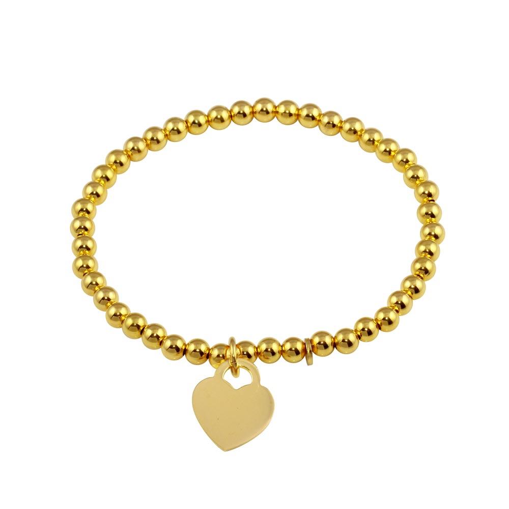 Gold Plated 925 Sterling Silver Heart Beaded Bracelet - ARB00064GP