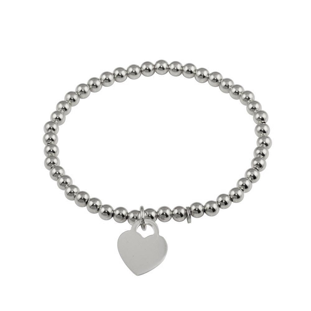 Rhodium Plated 925 Sterling Silver Heart Beaded Bracelet - ARB00064RH