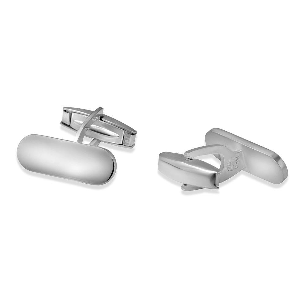 High Polished 925 Sterling Silver Small Rounded Rectangle Engravable Plain Cufflink - ARC00006