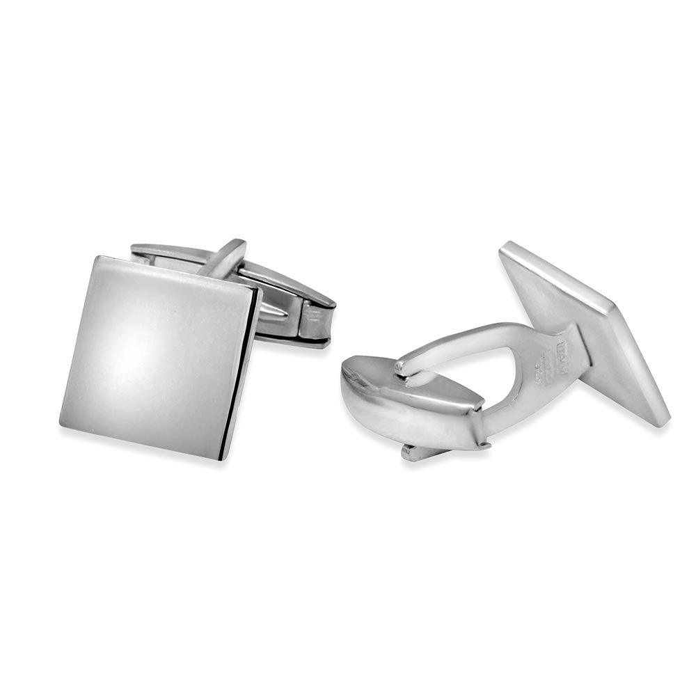 High Polished 925 Sterling Silver Plain Engravable Square Cufflink - ARC00007