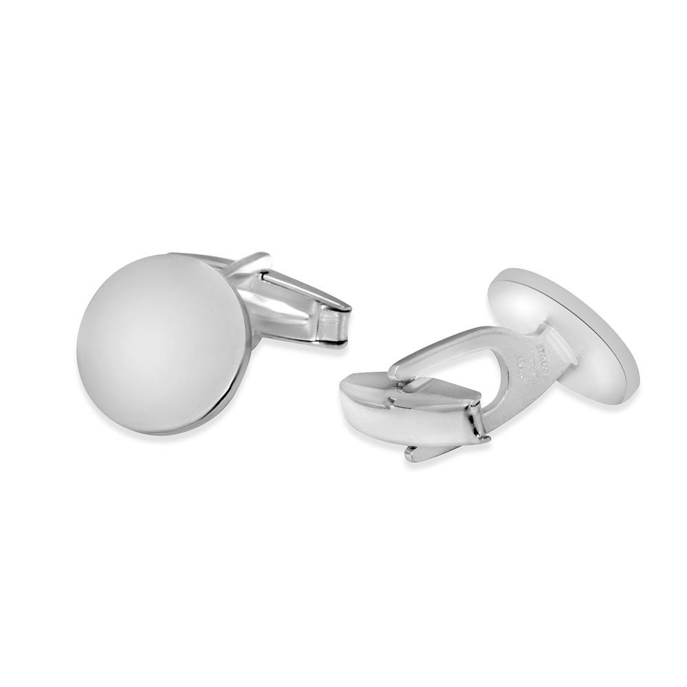 High Polished 925 Sterling Silver Plain Engravable Circle Cufflink - ARC00008