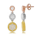 Silver 925 3 Toned Drop Circles CZ Earrings - ARE00005TRI
