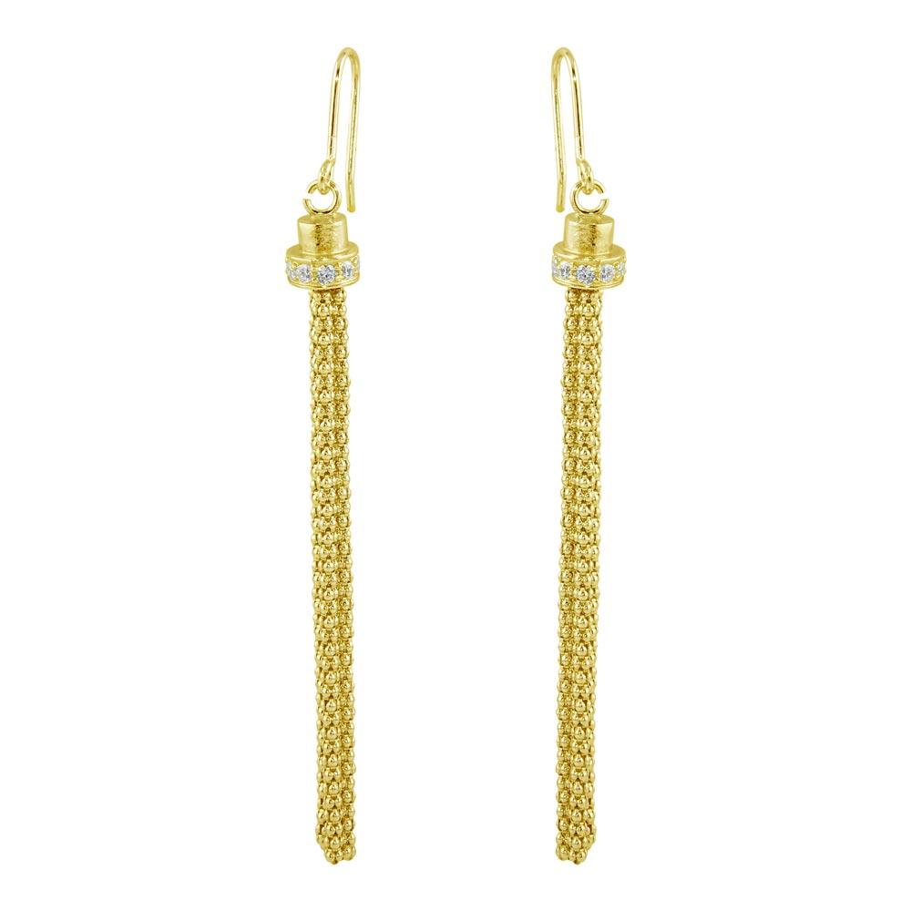 Gold Plated 925 Sterling Silver Tassel Drop Earrings with CZ - ARE00010GP