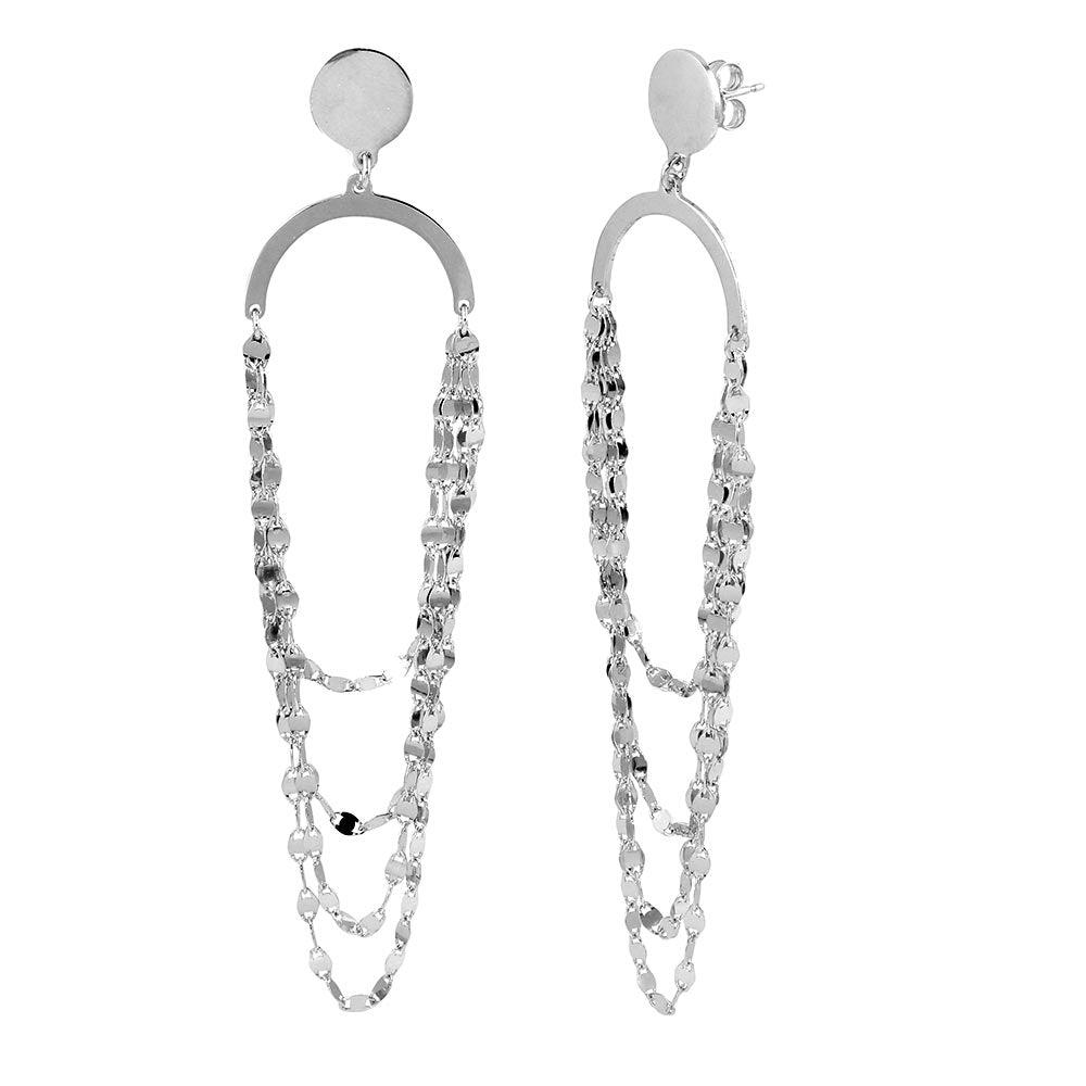 Rhodium Plated 925 Sterling Silver Hanging Quadruple Loop Chain Earrings - ARE00017RH