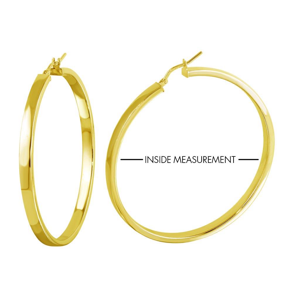 Gold Plated 925 Sterling Silver Electroforming Flat 4mm Hoop Earring - ARE00022GP