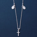 Silver 925 High Polished Cross and Charms Necklace - ARN00014