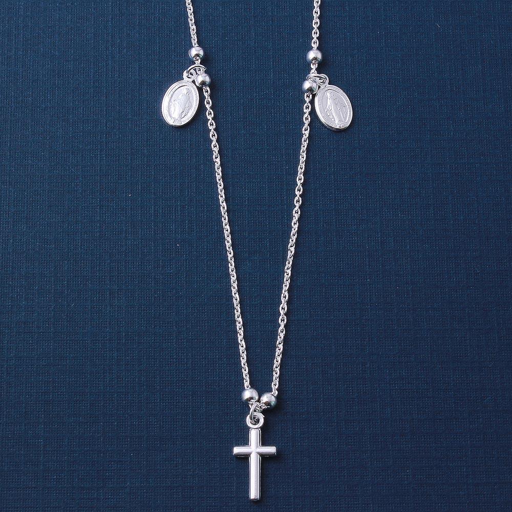Silver 925 High Polished Cross and Charms Necklace - ARN00014