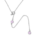 Rhodium Plated 925 Sterling Silver Dropped Pink Round CZ Necklace with Adjustable Ring - ARN00031RHP