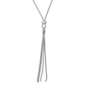 Rhodium Plated 925 Sterling Silver Tassel Drop Necklace with Connected CZ Ring Knot - ARN00033RH