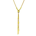 Gold Plated 925 Sterling Silver Round Bar Tassel Necklace with Adjustable Ring - ARN00034GP