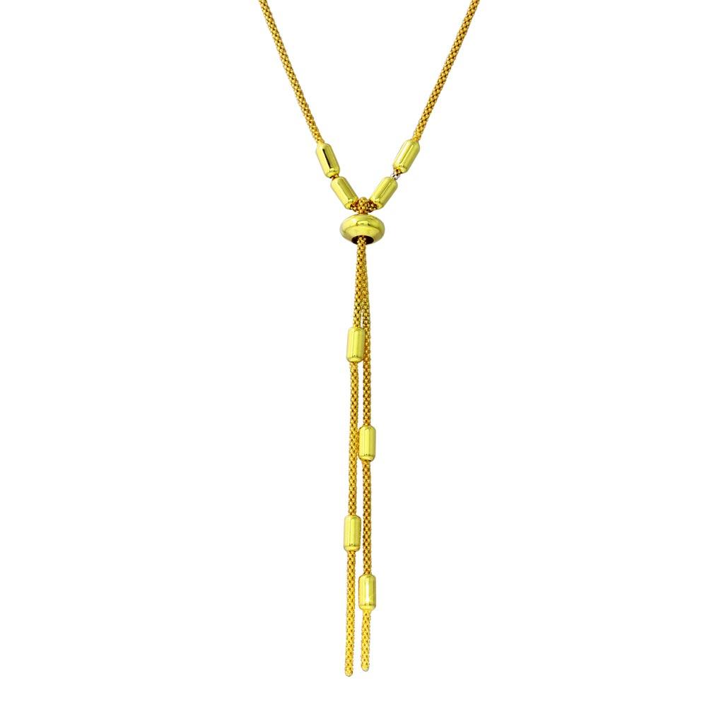 Gold Plated 925 Sterling Silver Round Bar Tassel Necklace with Adjustable Ring - ARN00034GP