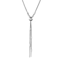 Rhodium Plated 925 Sterling Silver Round Bar Tassel Necklace with Adjustable Ring - ARN00034RH