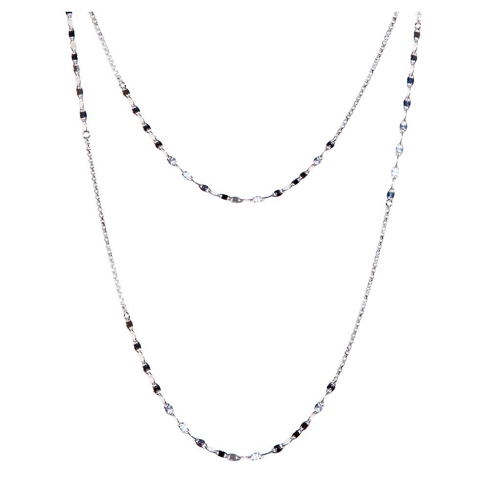 Rhodium Plated 925 Sterling Silver Double Chain - ARN00039RH