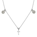 Rhodium Plated 925 Sterling Silver Cross With Religious Charms Necklace - ARN00049RH