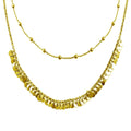 Gold Plated 925 Sterling Silver Beaded Disc Charms Double Chain Choker Necklace - ARN00051GP