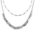 Rhodium Plated 925 Sterling Silver Beaded Disc Charms Double Chain Choker Necklace - ARN00051RH