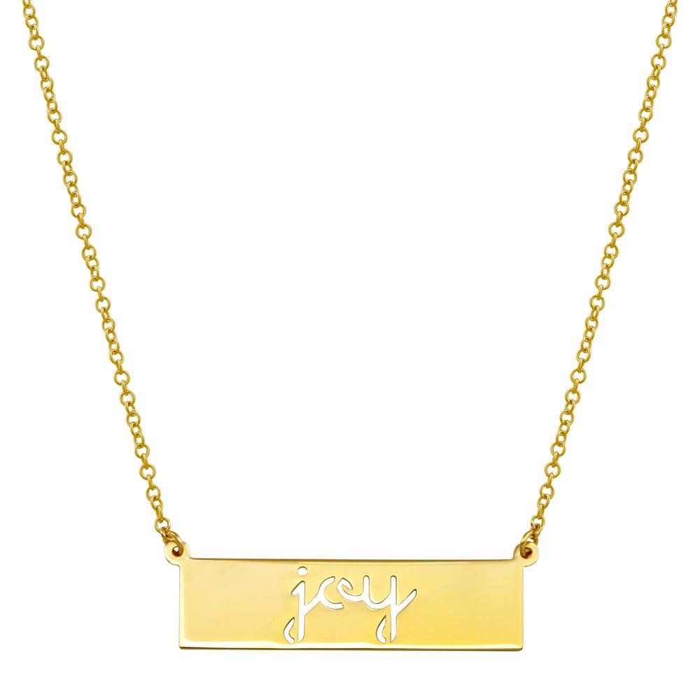 Gold Plated 925 Sterling Silver Joy Engraved Bar Pendant Necklace - ARN00054GP
