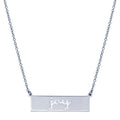 Rhodium Plated 925 Sterling Silver Joy Engraved Bar Pendant Necklace - ARN00054RH