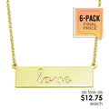 Gold Plated 925 Sterling Silver Love Engraved Bar Pendant Necklace (6/Pk) - ARN00055GP-PX