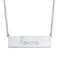 Rhodium Plated 925 Sterling Silver Love Engraved Bar Pendant Necklace - ARN00055RH