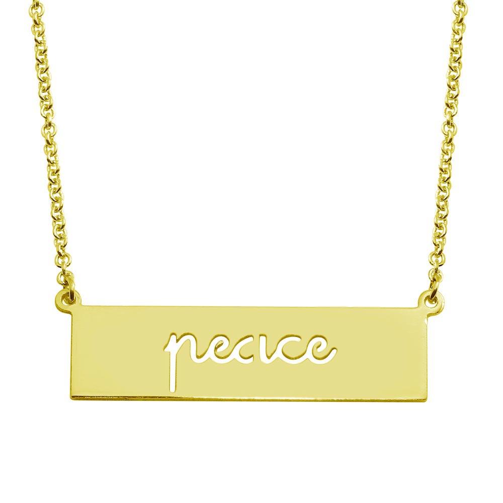 Gold Plated 925 Sterling Silver Peace Engraved Bar Pendant Necklace - ARN00056GP
